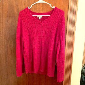 Croft and Barrow Red Cable Knit V Neck Sweater 100% Cotton Women's L